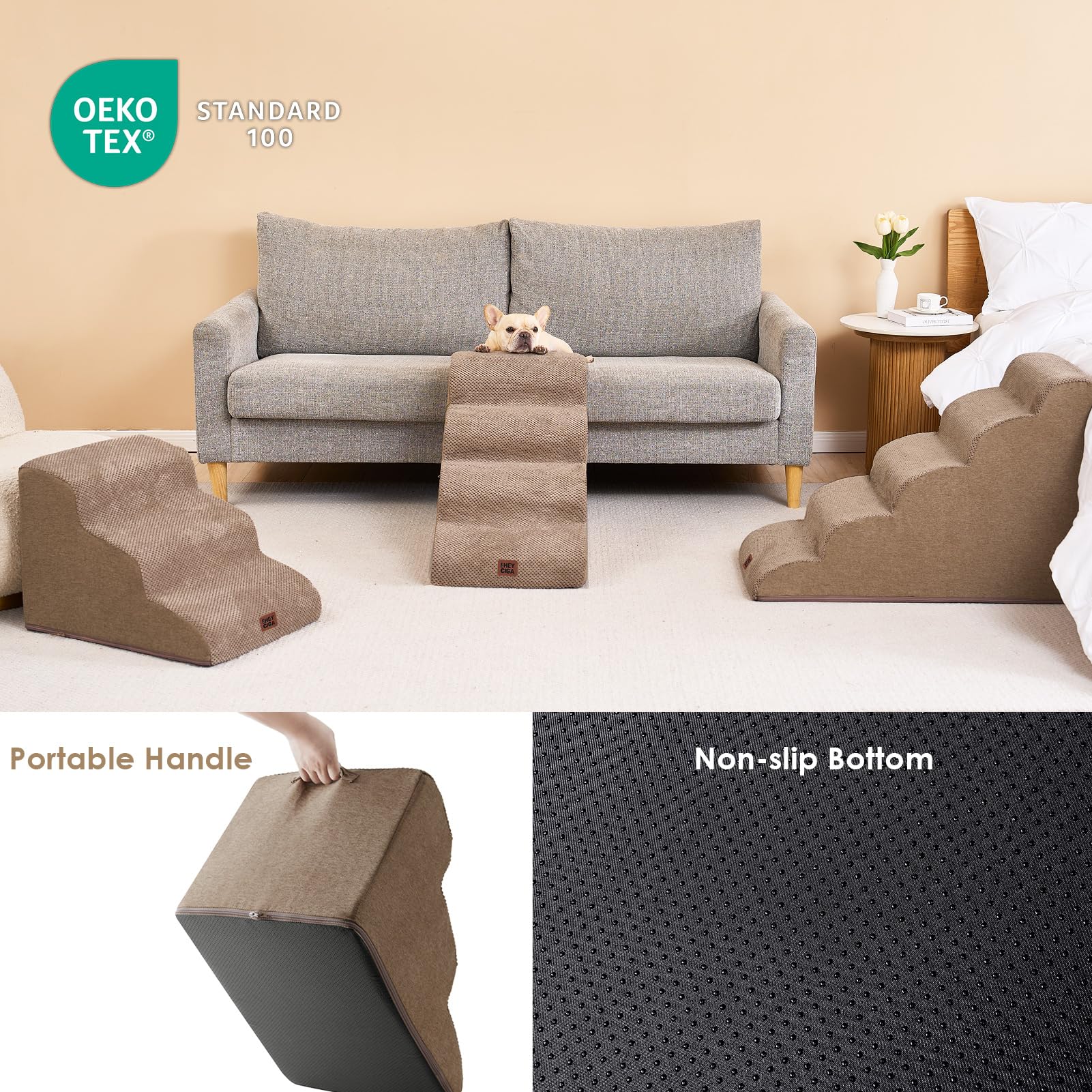 EHEYCIGA curved dog stairs foam detail reveals supportive 33D foam.