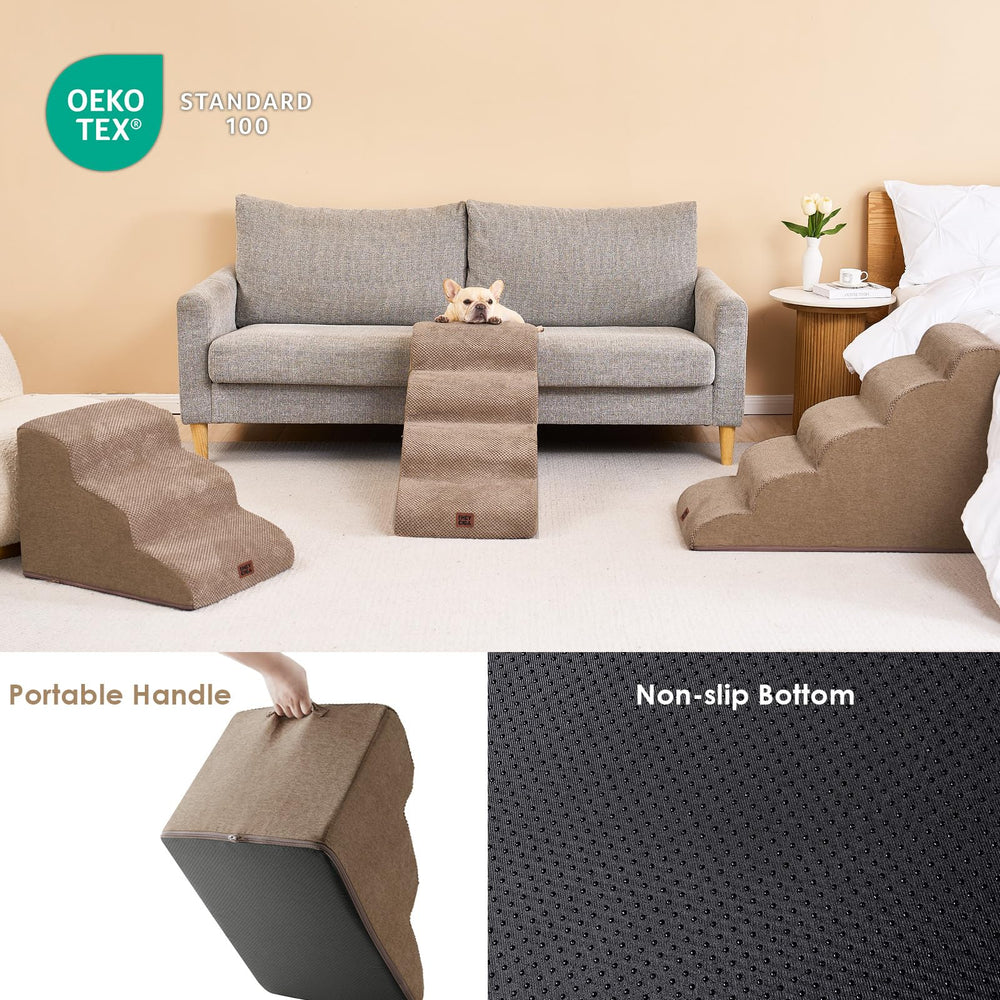 EHEYCIGA curved dog stairs foam detail reveals supportive 33D foam.