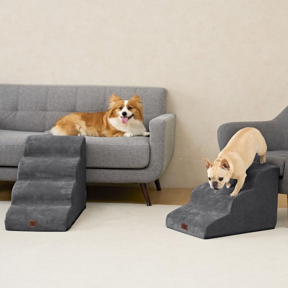 EHEYCIGA curved dog stairs foam expands after unpacking for full support.