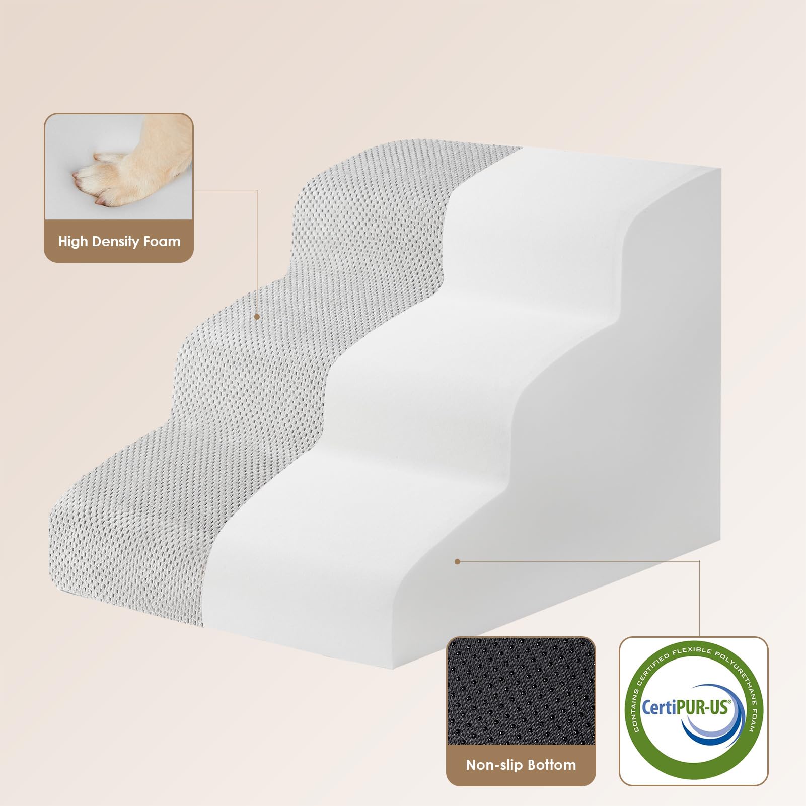 EHEYCIGA curved dog stairs front view shows balanced non-slip base