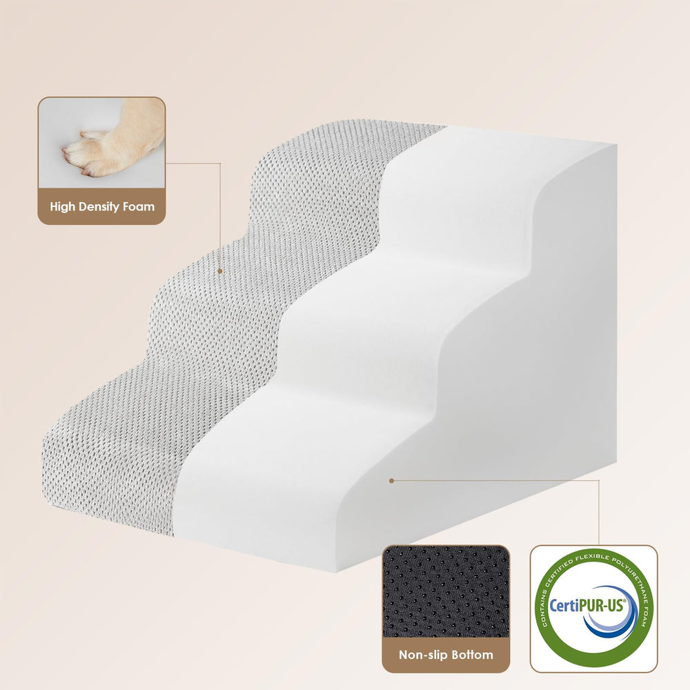 EHEYCIGA curved dog stairs front view shows balanced non-slip base