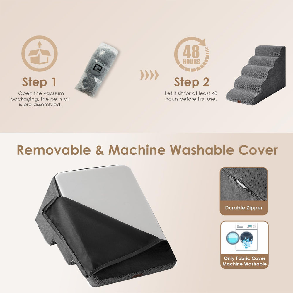 EHEYCIGA curved dog stairs machine-washable cover simplifies cleaning tasks.