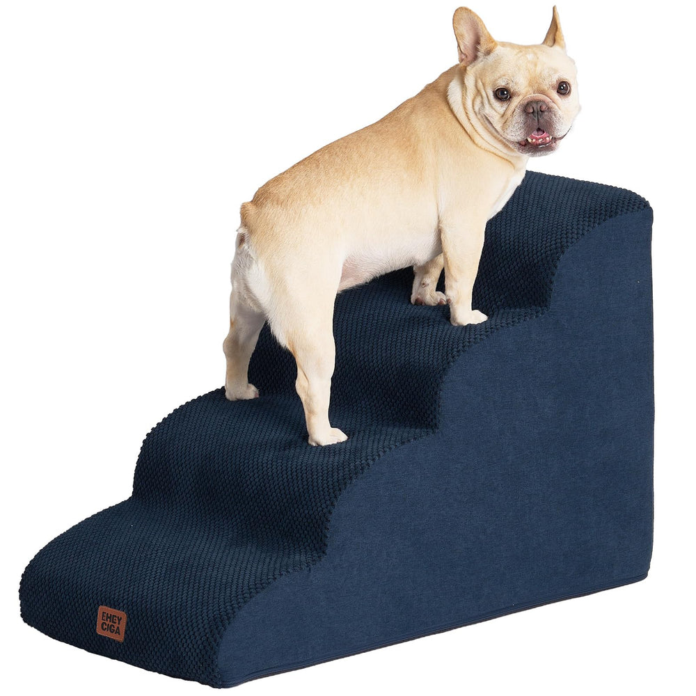EHEYCIGA curved dog stairs navy 4-step usage, supports climbing