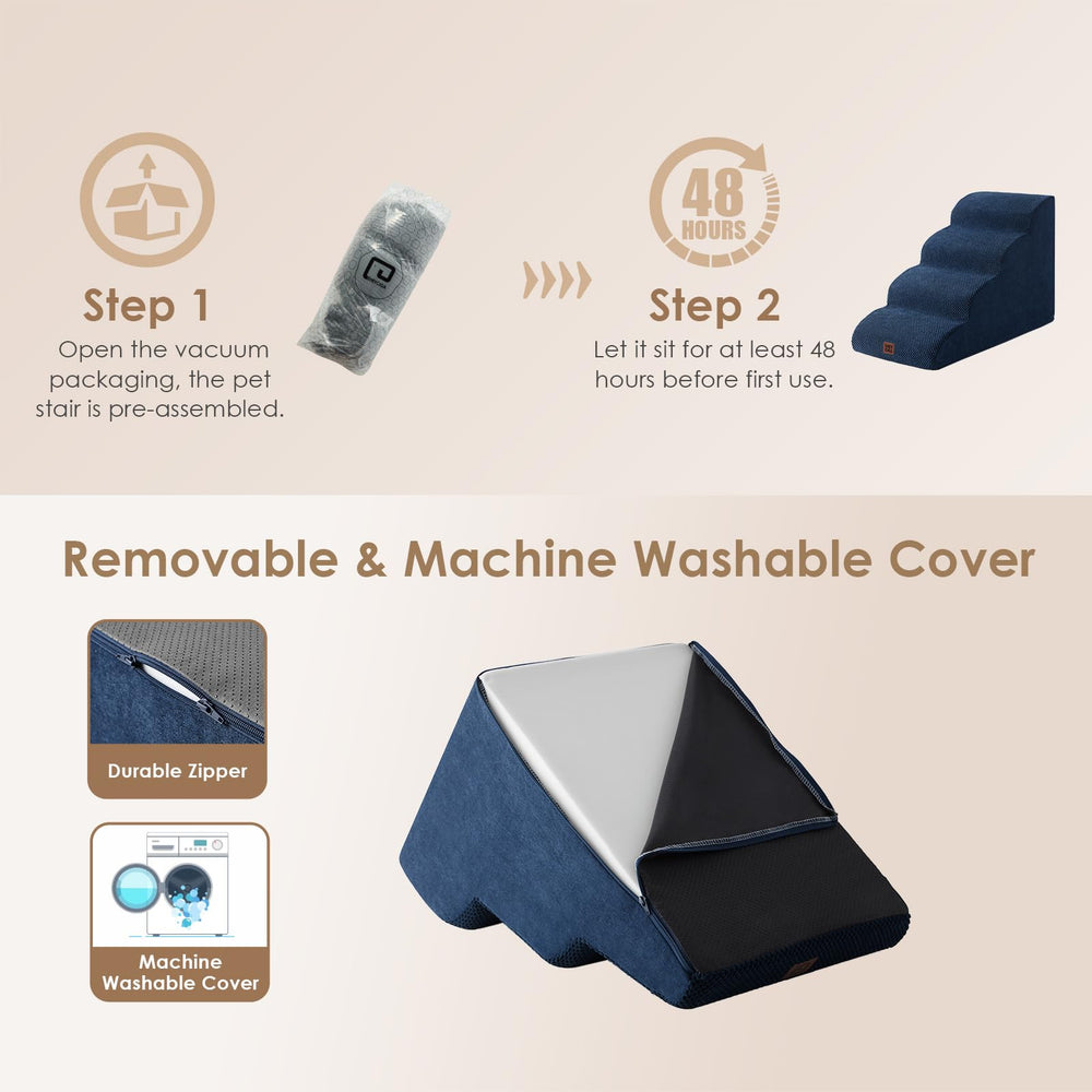 EHEYCIGA curved dog stairs navy foam core, dense foam for steady footing
