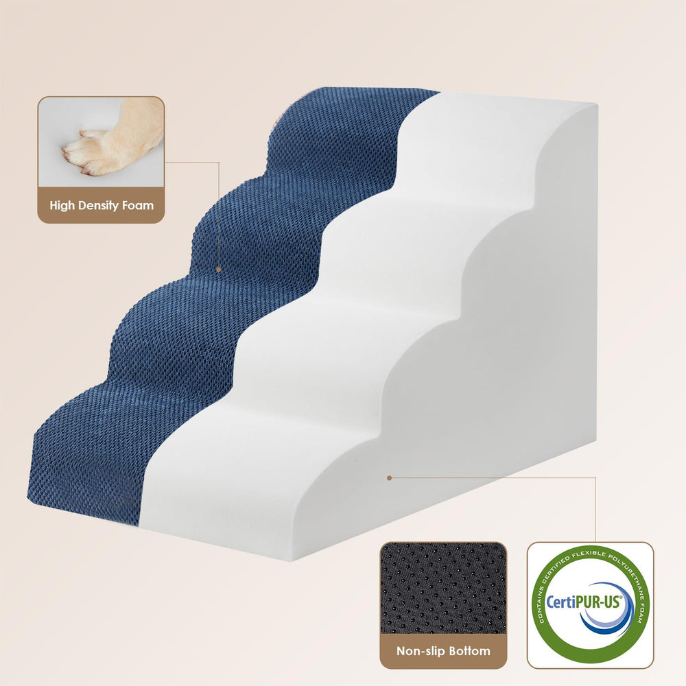 EHEYCIGA curved dog stairs navy front view, stable footing for pets