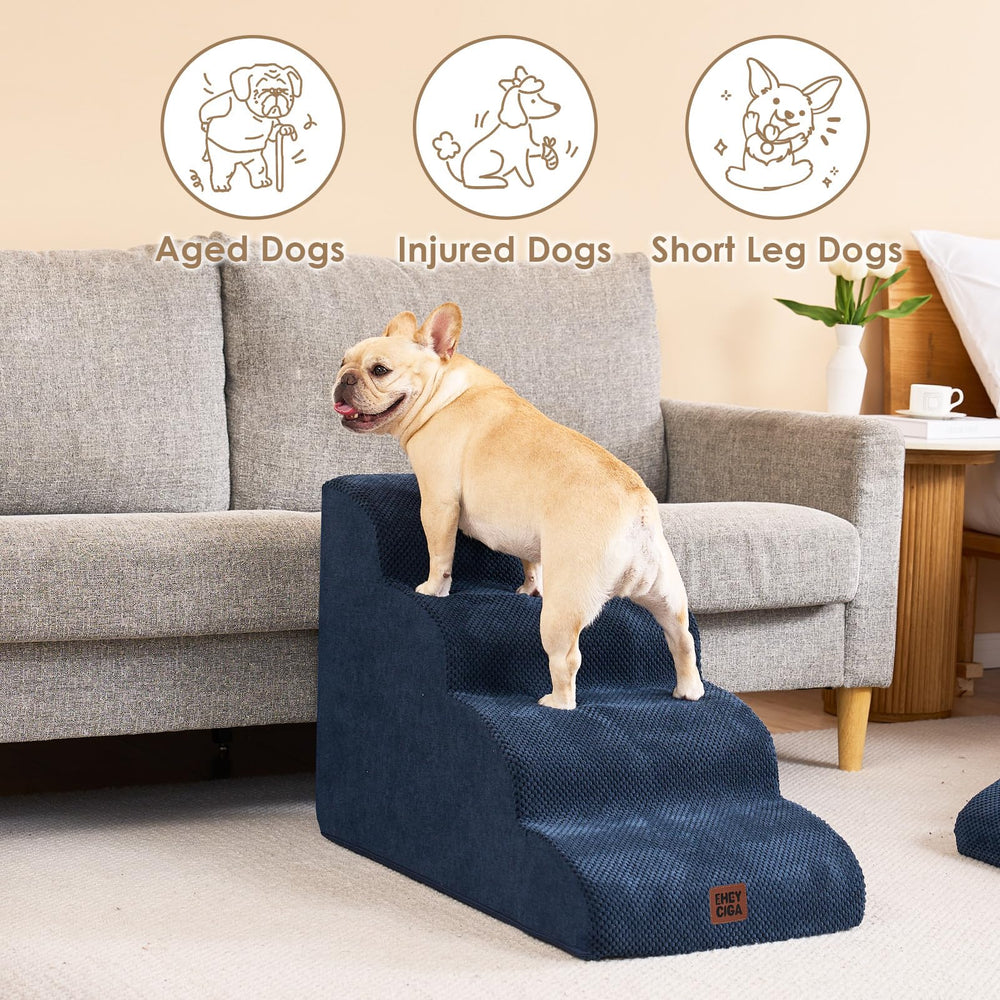 EHEYCIGA curved dog stairs navy step detail, compact design