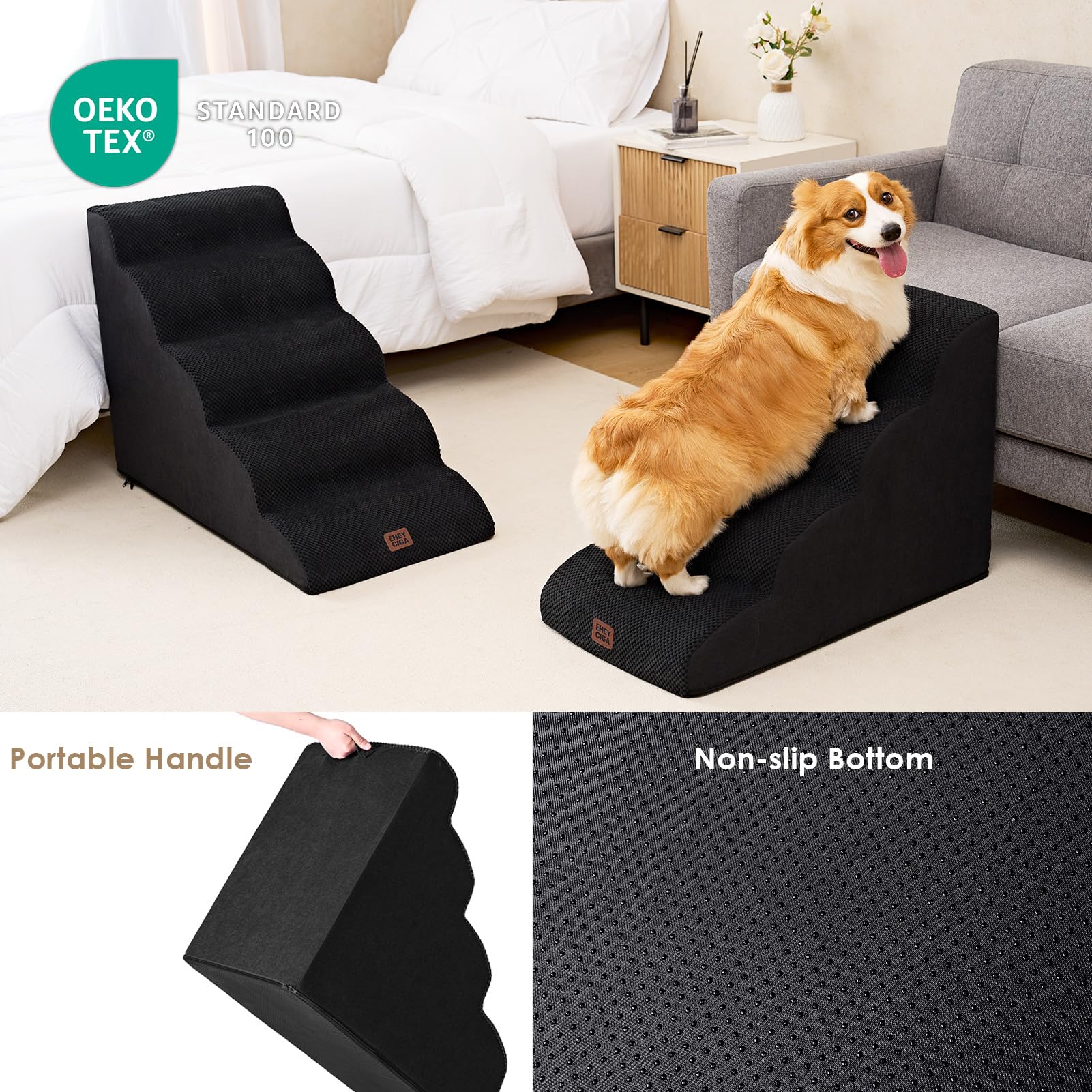 EHEYCIGA curved dog stairs non-slip texture close-up emphasizes grip