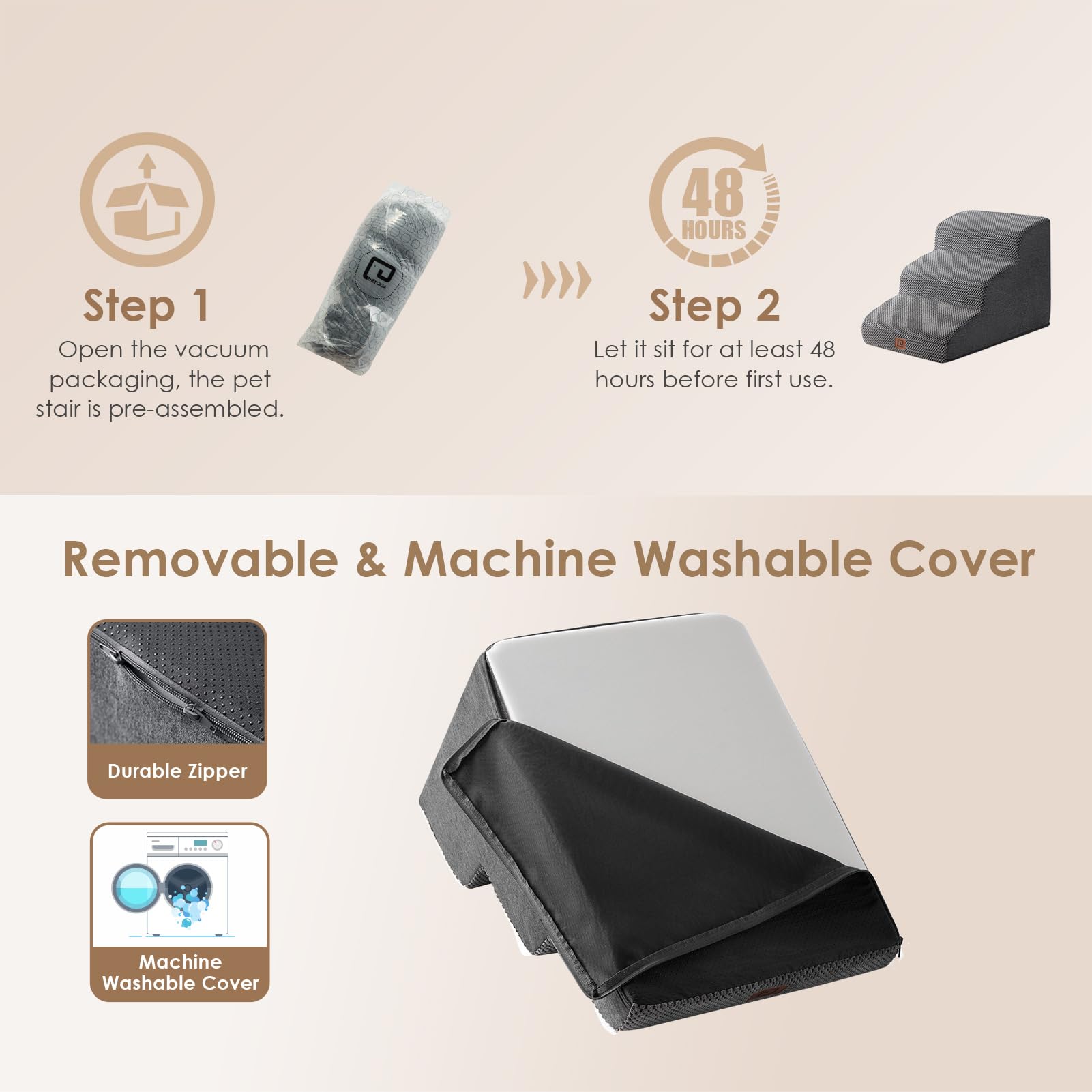 EHEYCIGA curved dog stairs removable cover for easy cleaning.