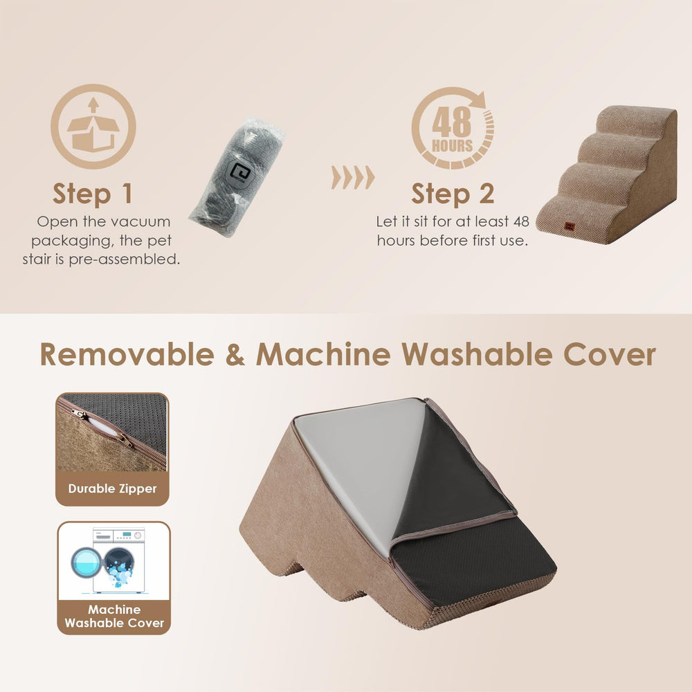 EHEYCIGA curved dog stairs removable cover enables simple cleaning.