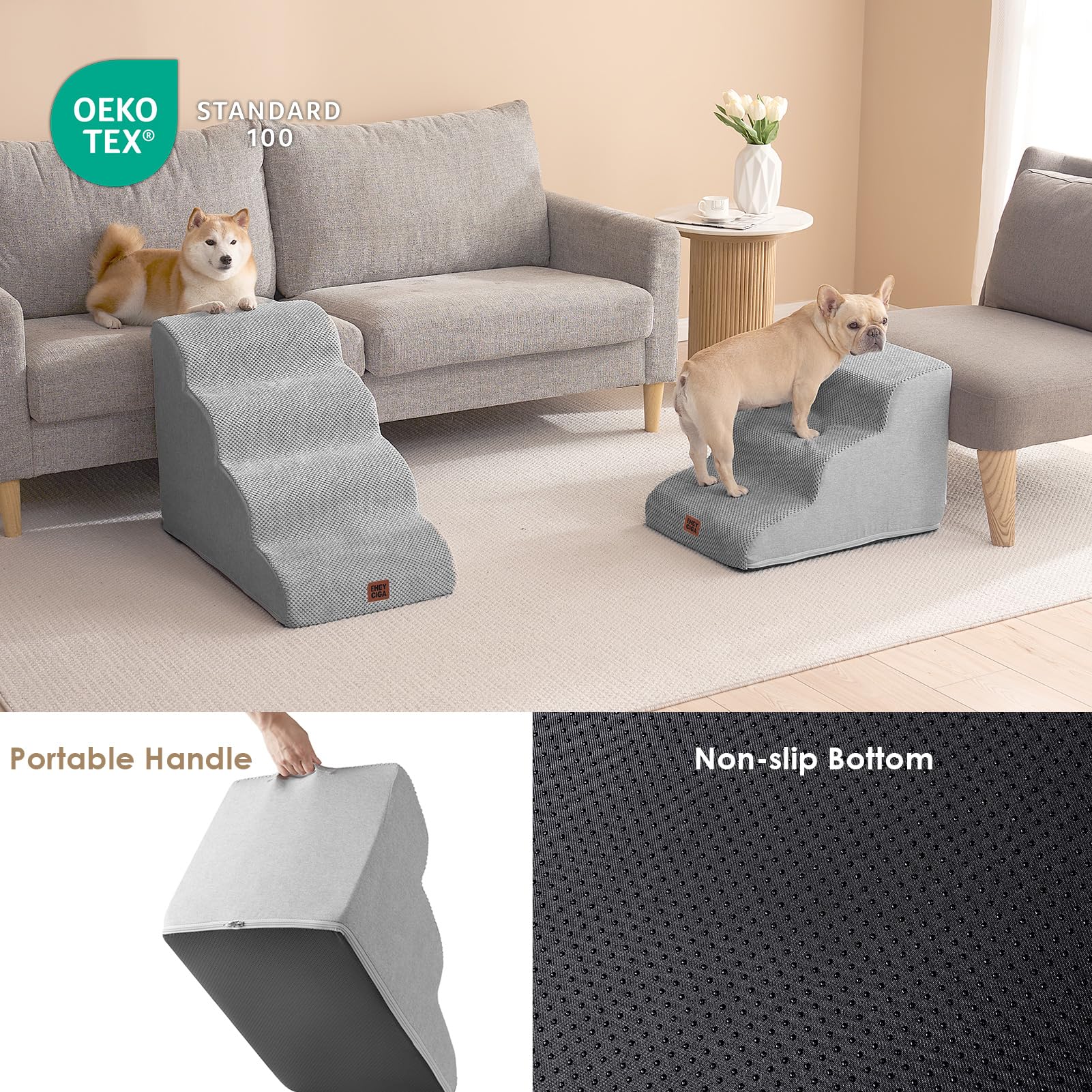 EHEYCIGA curved dog stairs removable cover for easy cleaning
