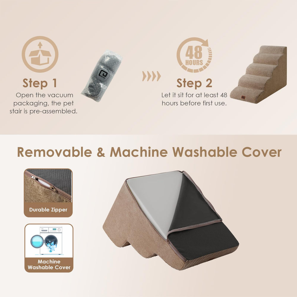 EHEYCIGA curved dog stairs removable fleece cover for easy cleaning.