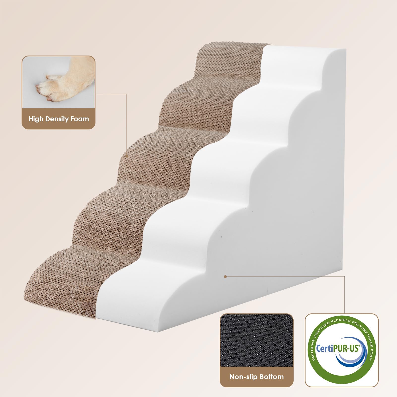 EHEYCIGA curved dog stairs side view shows compact footprint and balance.
