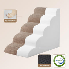 EHEYCIGA curved dog stairs side view shows compact footprint and balance.
