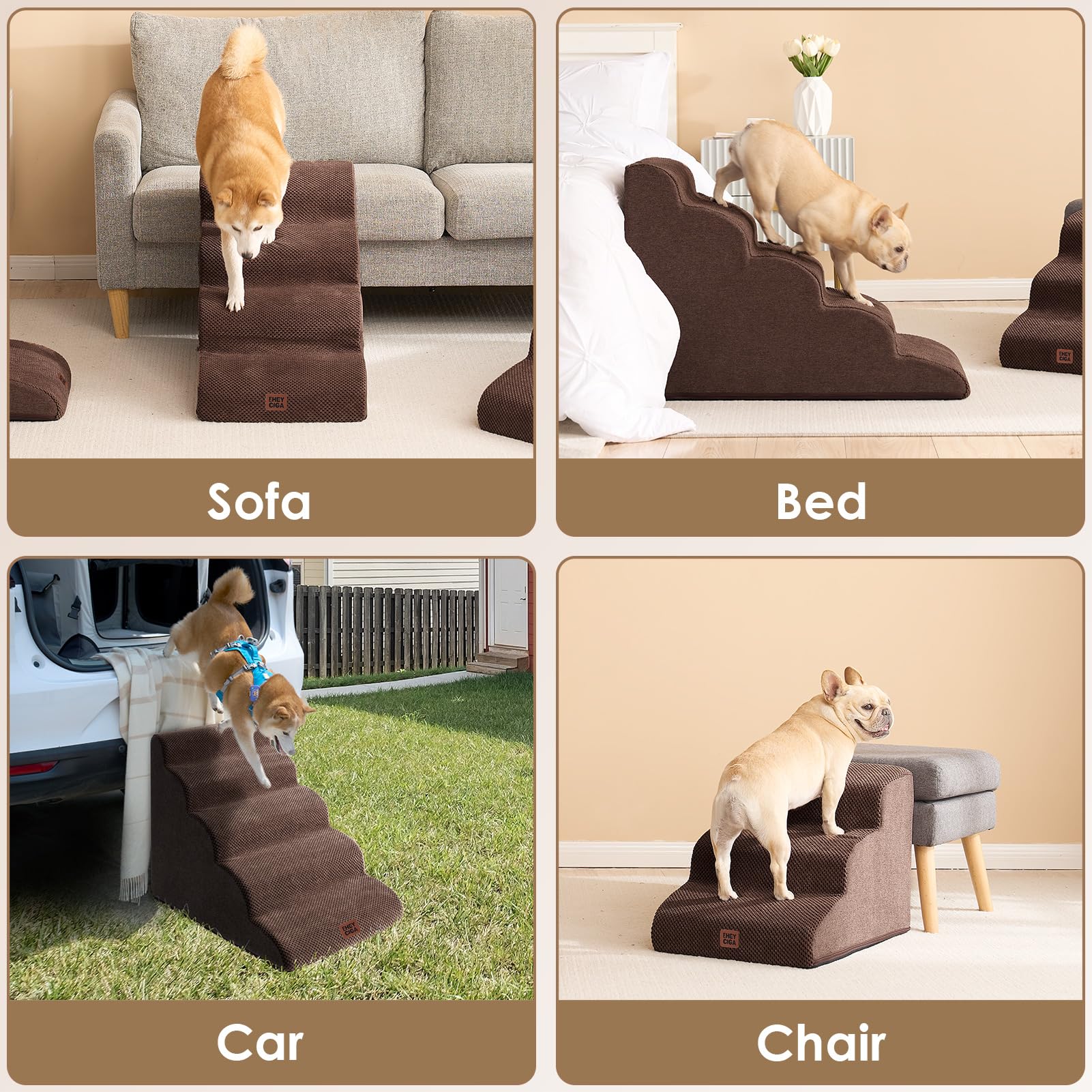 EHEYCIGA curved dog stairs washable-cover indicates easy maintenance.