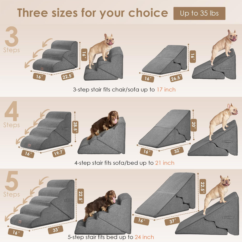 EHEYCIGA curved foldable dog stairs 5-step-foam illustrates multi-step elevation for taller pets