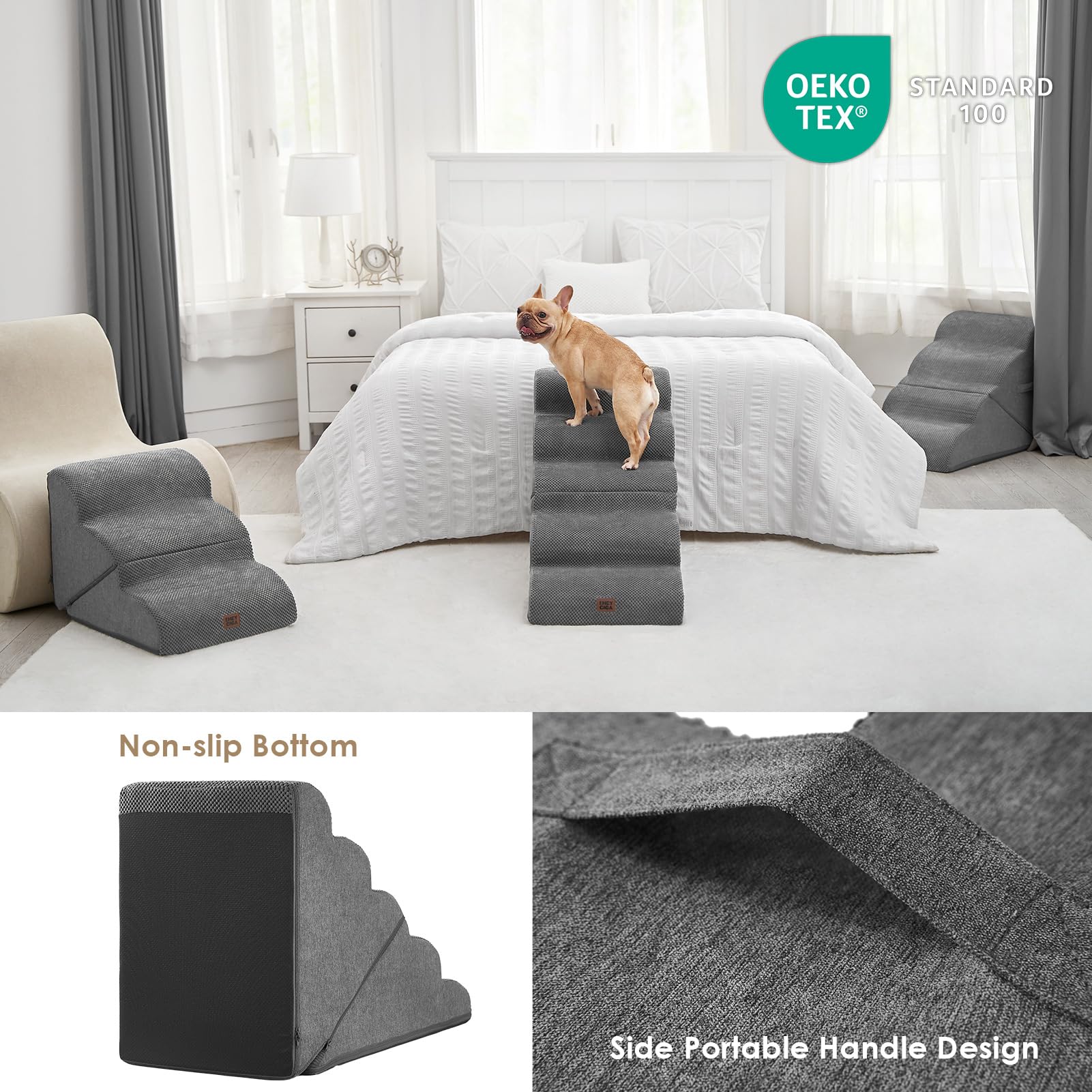 EHEYCIGA curved foldable dog stairs compact-fold demonstrate easy storage when not in use