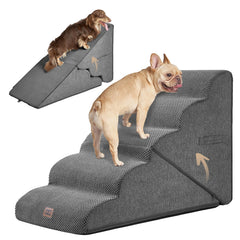 EHEYCIGA curved foldable dog stairs edge-assembly shows stable setup for easy bed access