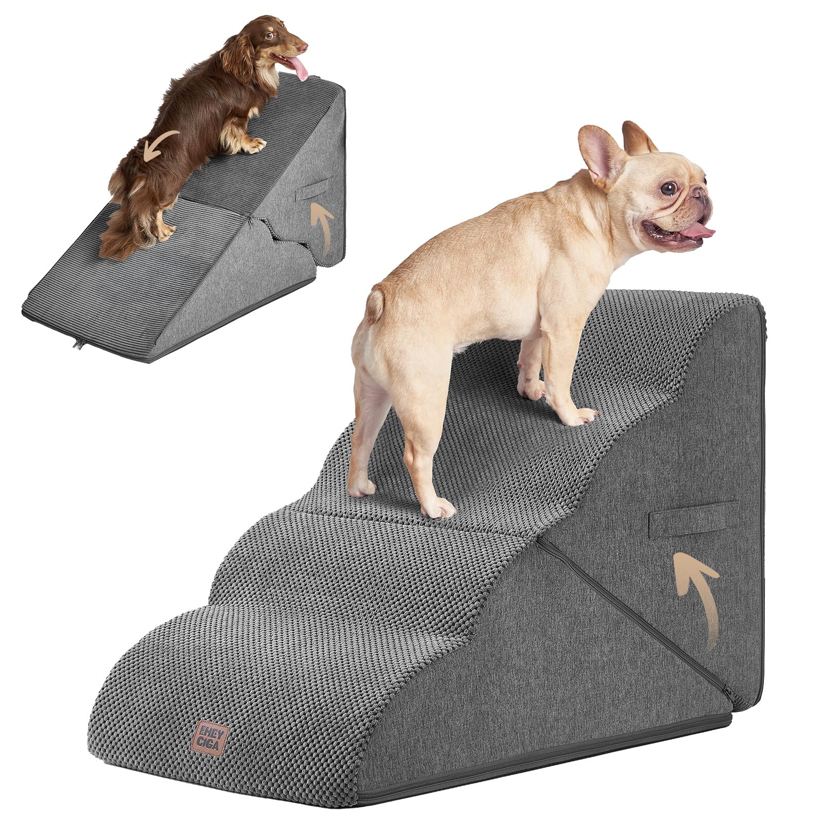 EHEYCIGA curved foldable dog stairs edge contact showing easy bed access for small pets