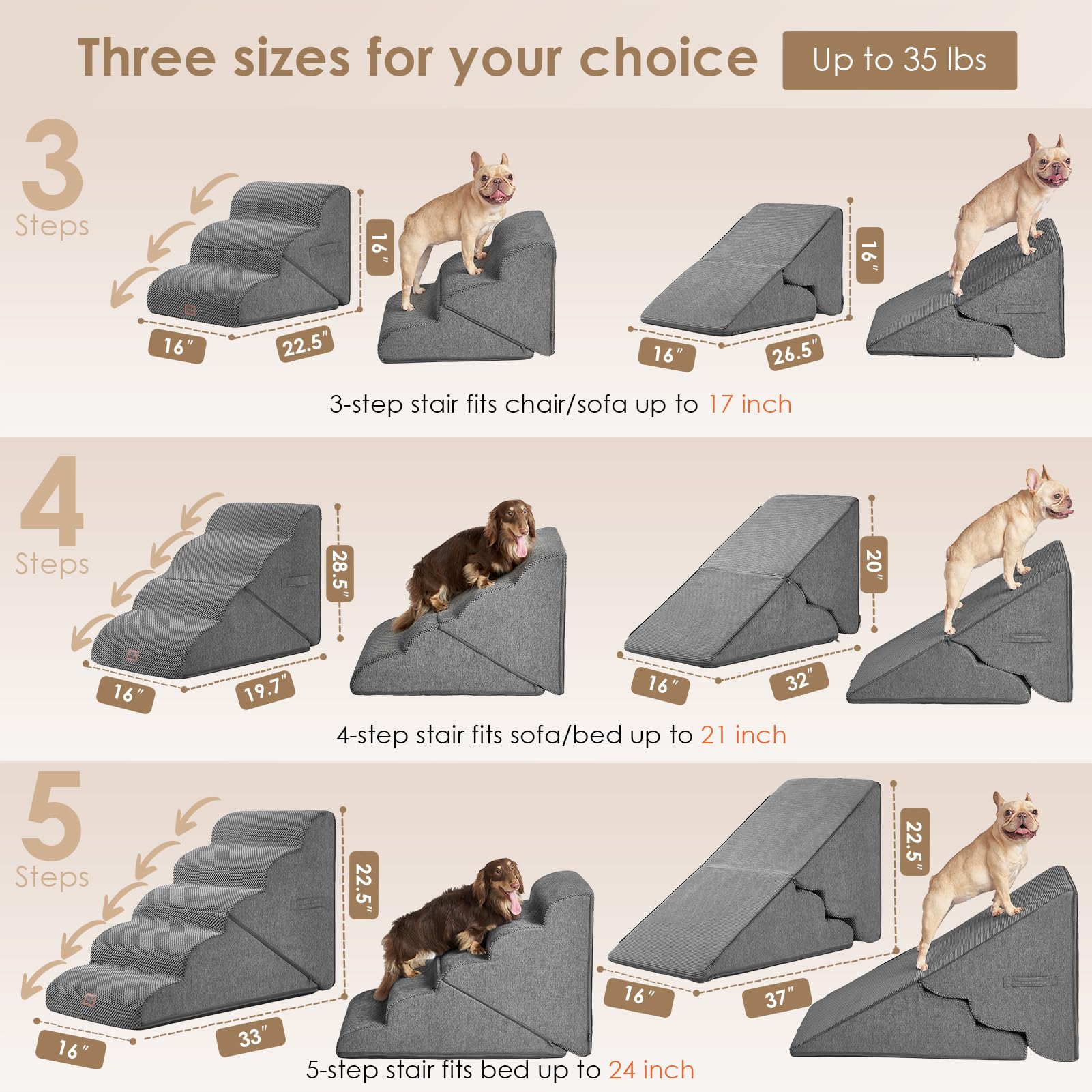 EHEYCIGA curved foldable dog stairs with 33D density foam for stability