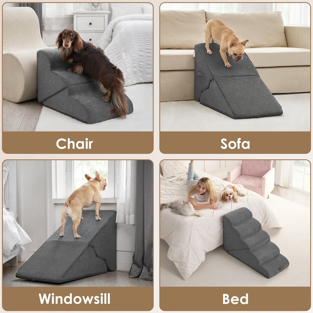 EHEYCIGA curved foldable dog stairs for high bed placements enable safer nightly access
