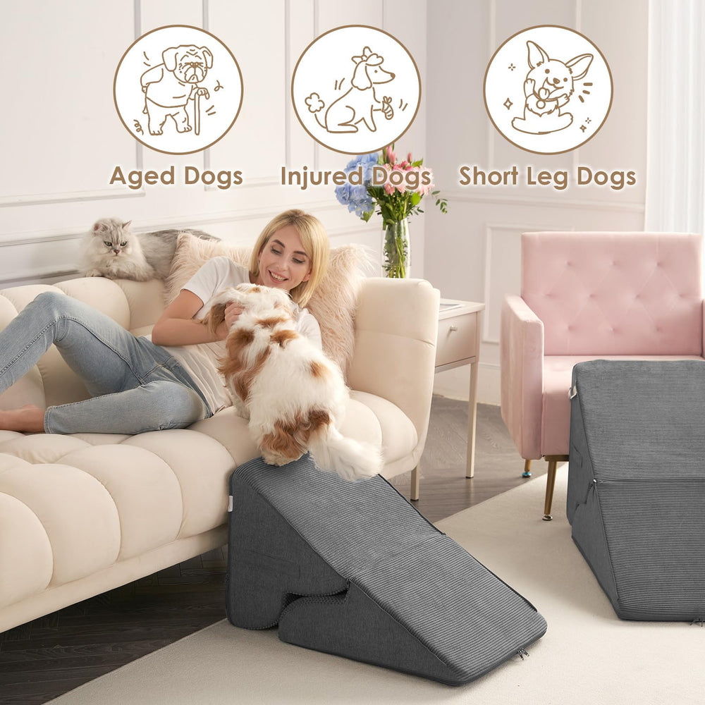 EHEYCIGA curved foldable dog stairs removable cover for easy cleaning