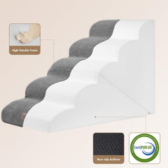 EHEYCIGA curved foldable dog stairs side-view highlights slim profile for living room use