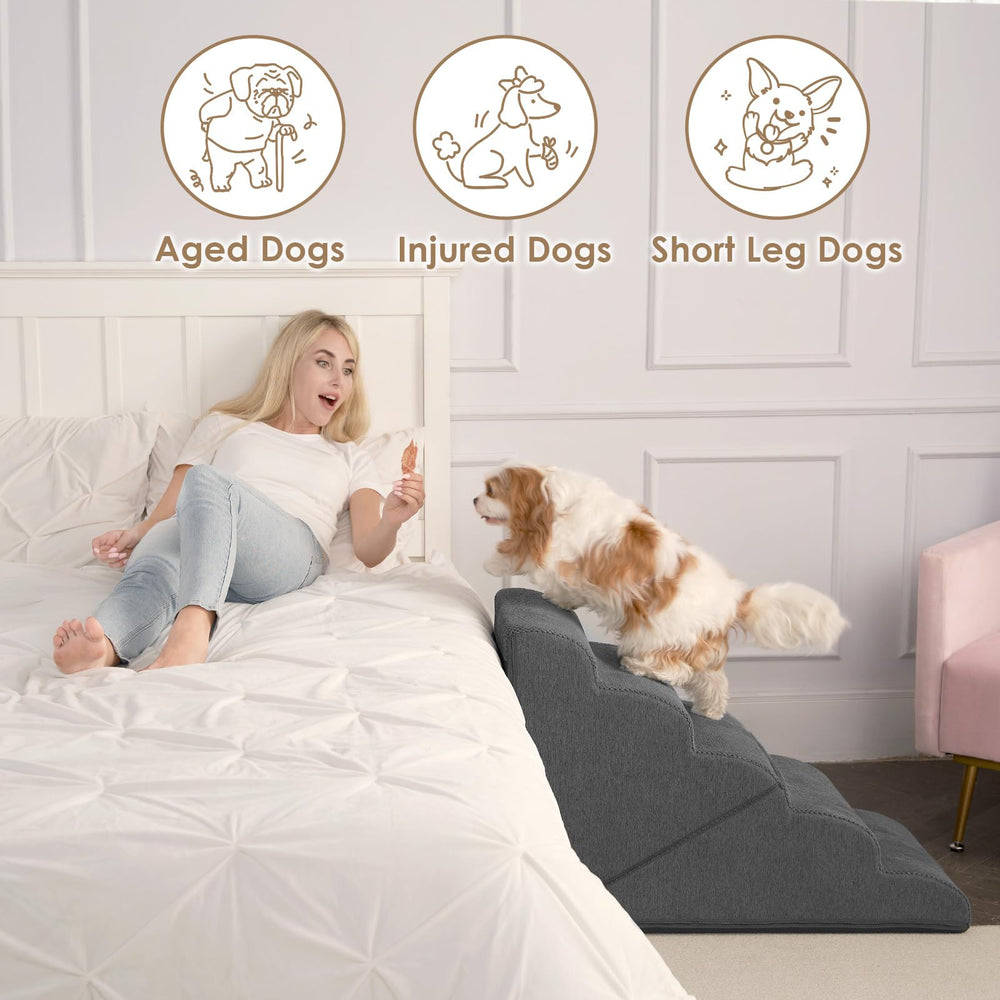 EHEYCIGA curved foldable dog stairs washable-cover simplifies cleaning after mess-free use