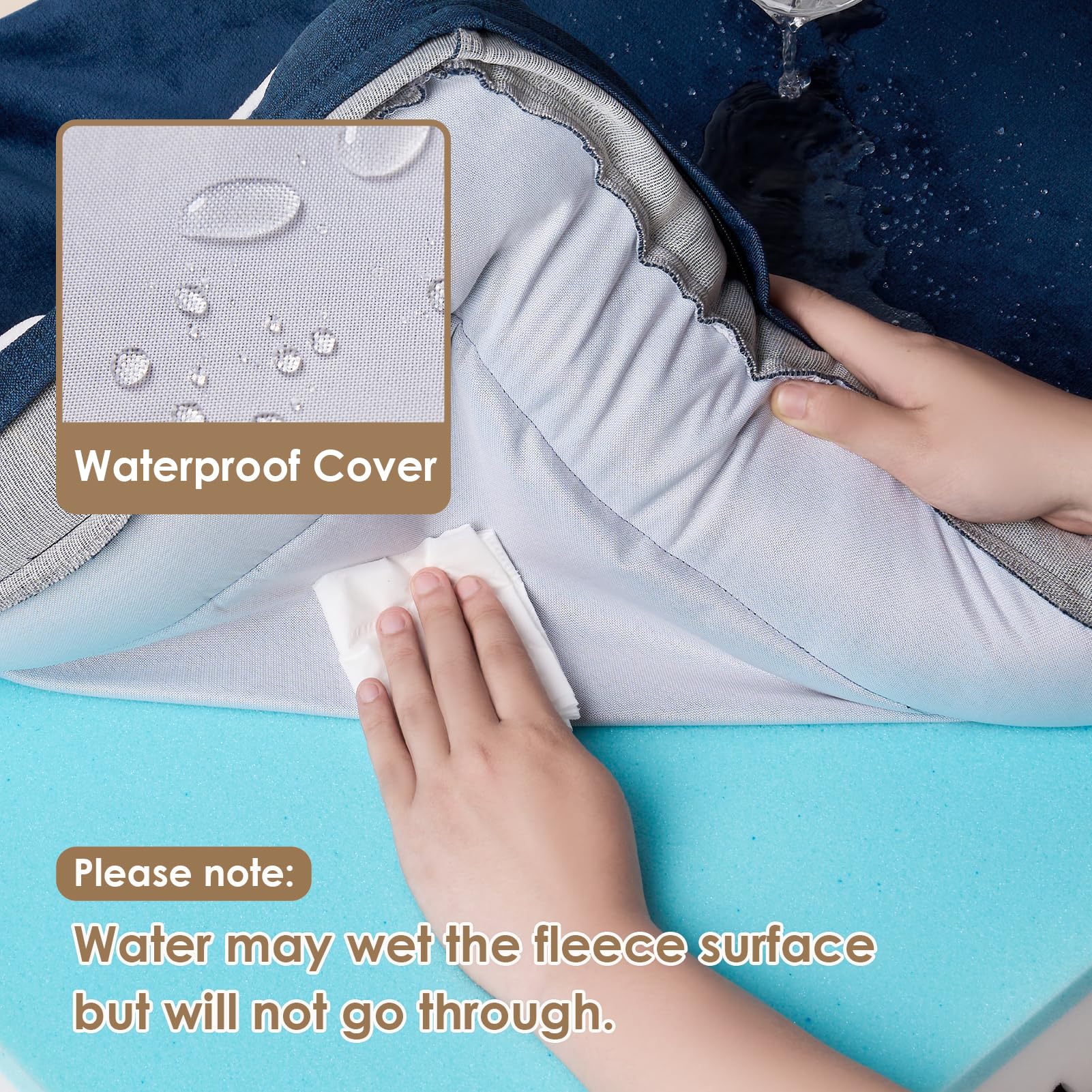 EHEYCIGA navy fleece surface creates a cozy sleeping area.