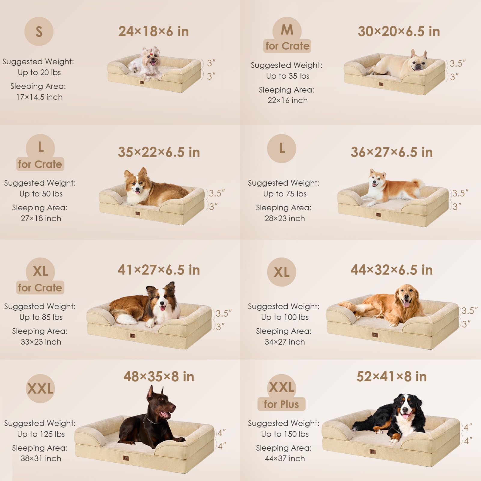 EHEYCIGA dog bed sides detail highlights plush bolsters for neck support.