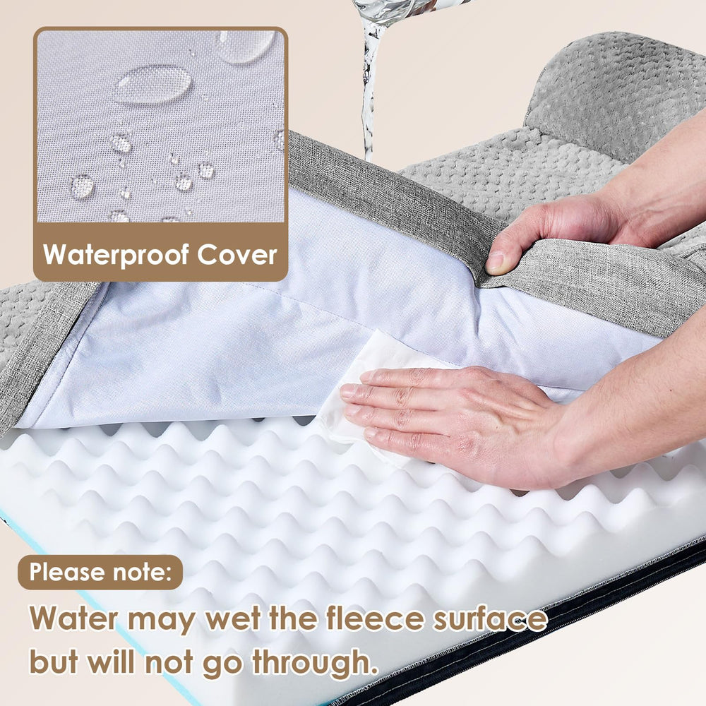 EHEYCIGA bed showing waterproof film and breathable linen side