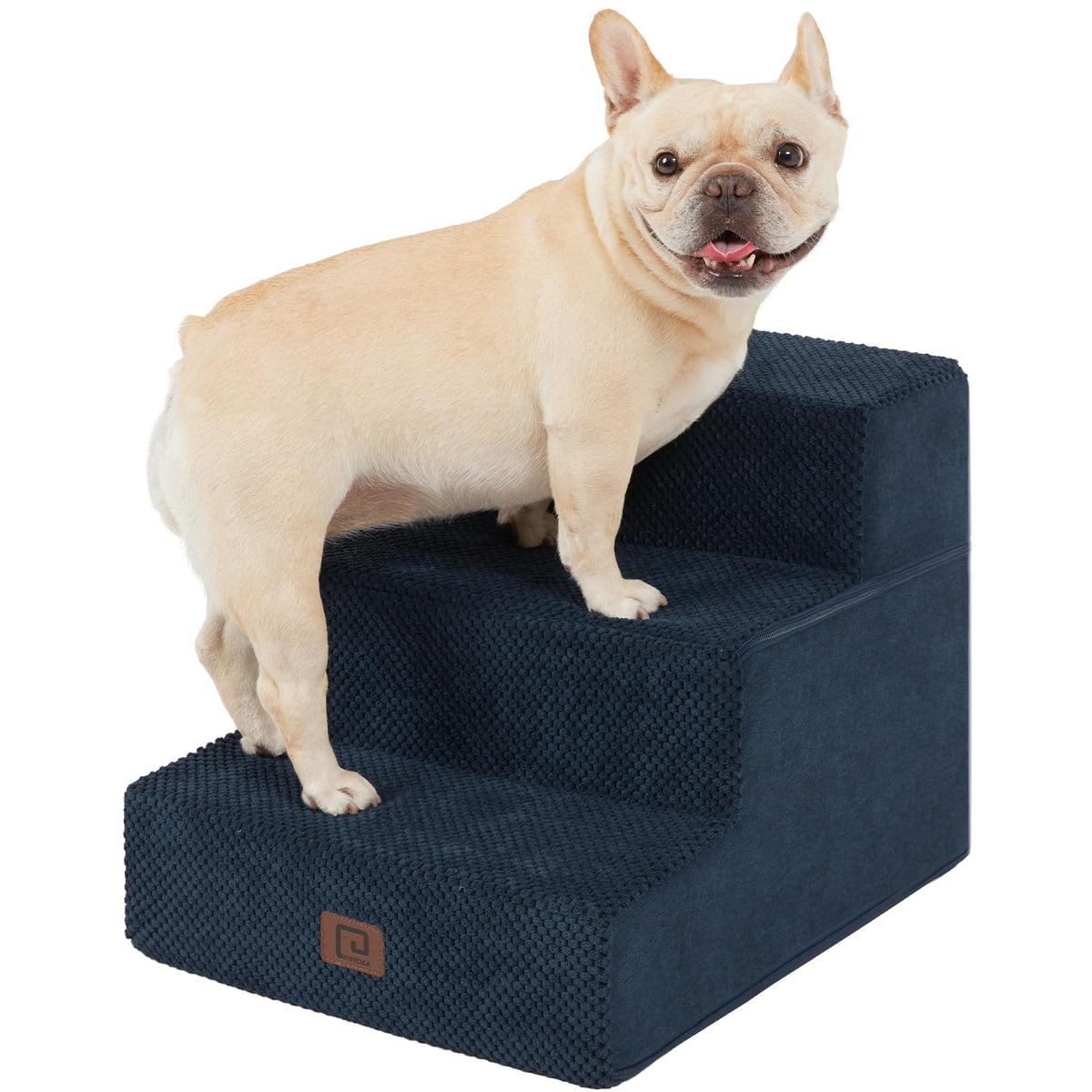 EHEYCIGA dog stairs 3-step navy on sofa for safer pet access.