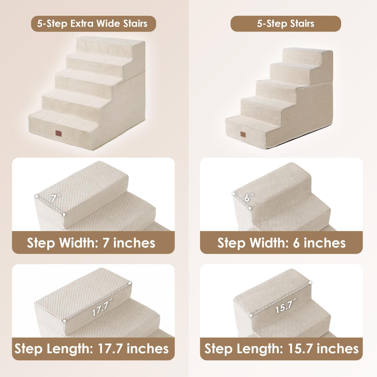 EHEYCIGA 5-step beige stairs show full height for high beds.