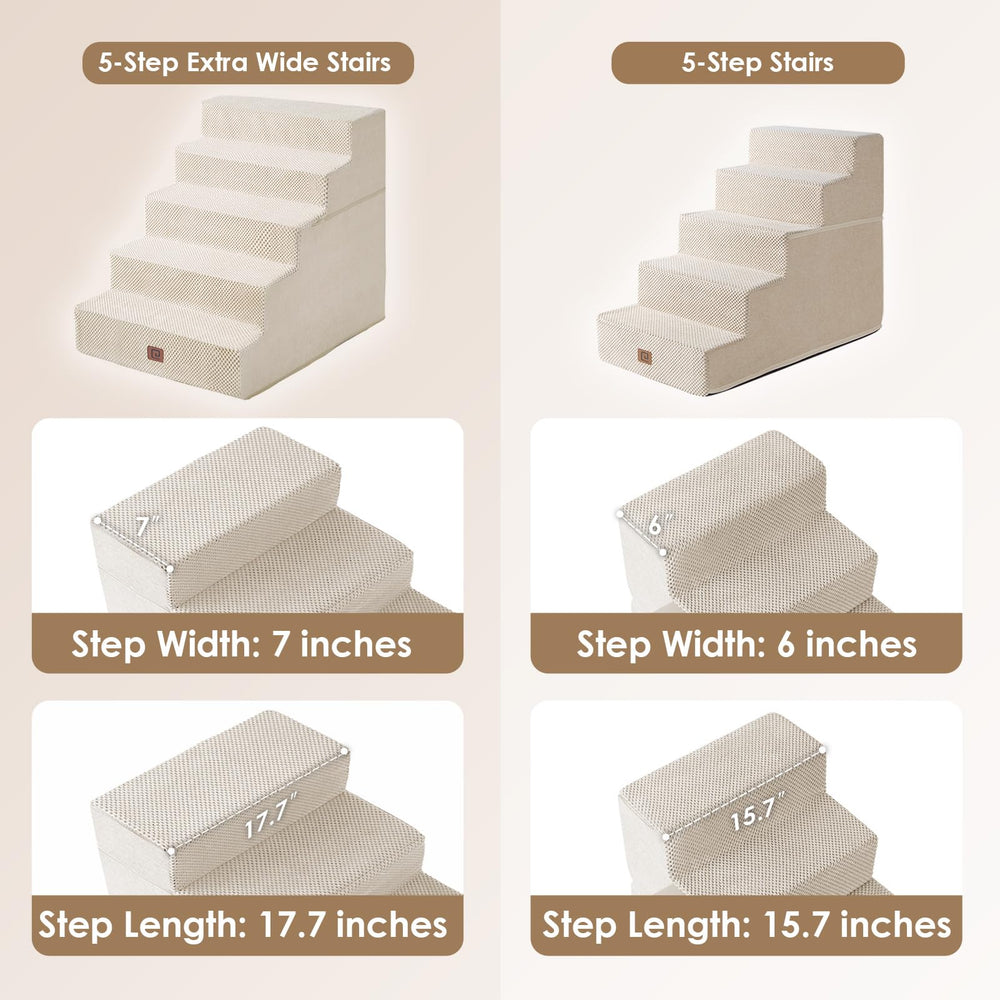 EHEYCIGA 5-step beige stairs show full height for high beds.