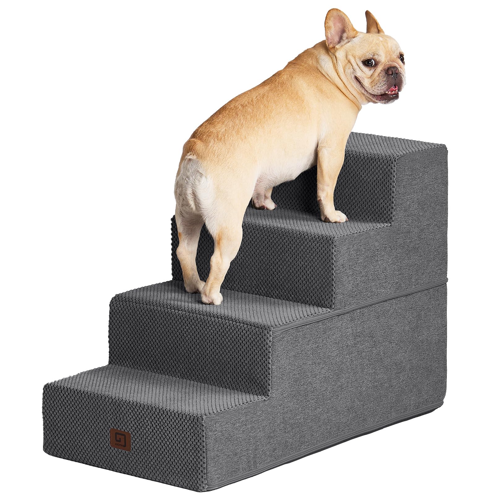 EHEYCIGA dog stairs bed-20h side view grey showcases stable height for accessible bed climbs.