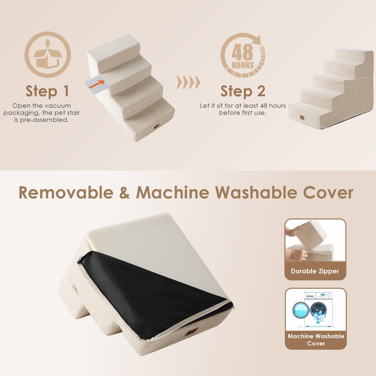 EHEYCIGA dog stairs demonstrate bed height compatibility up to 22-5 inches