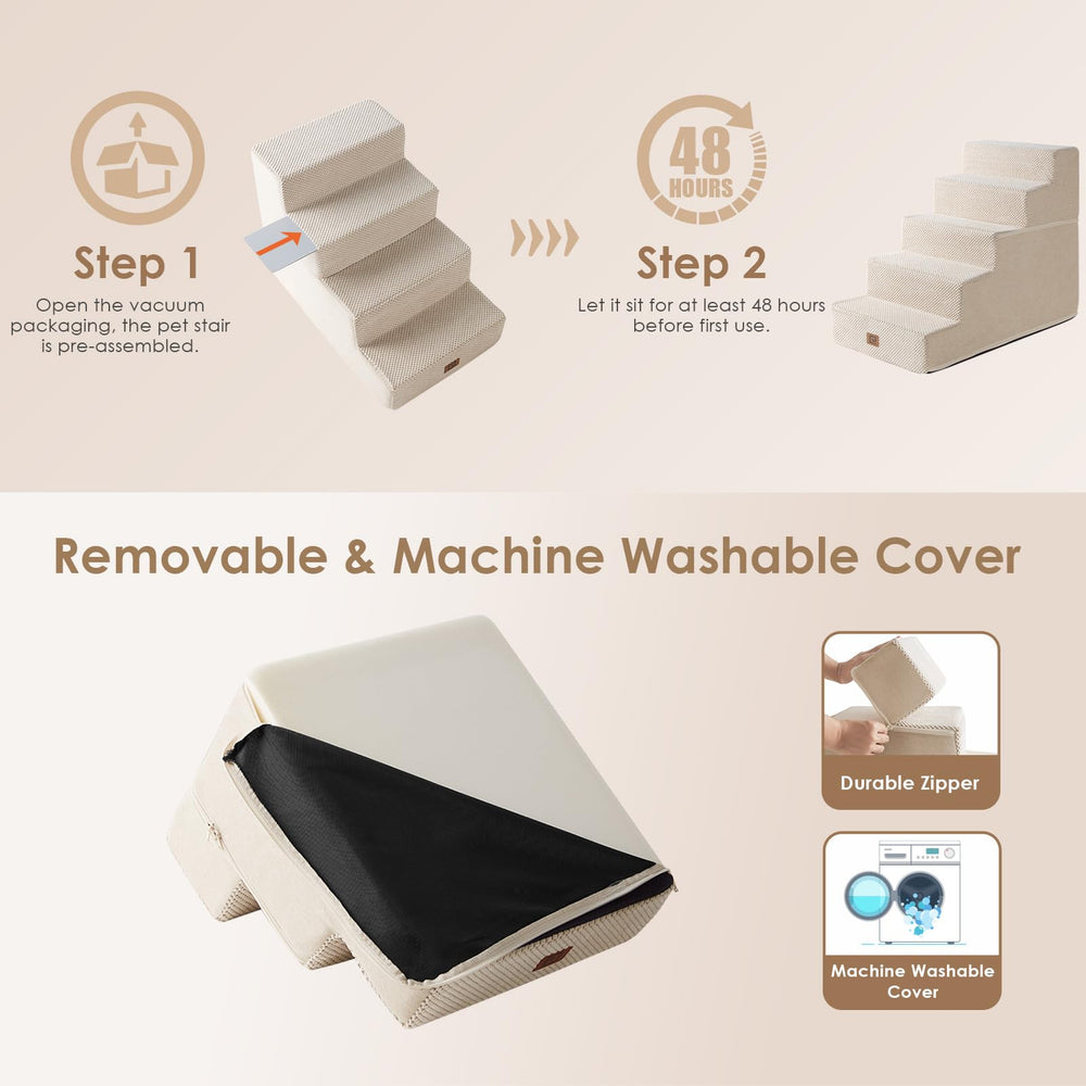 EHEYCIGA dog stairs demonstrate bed height compatibility up to 22-5 inches