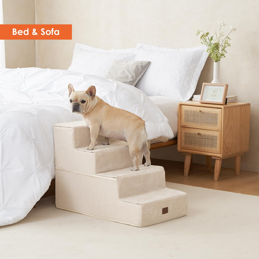 EHEYCIGA beige fabric cover offers soft, pet-friendly texture.