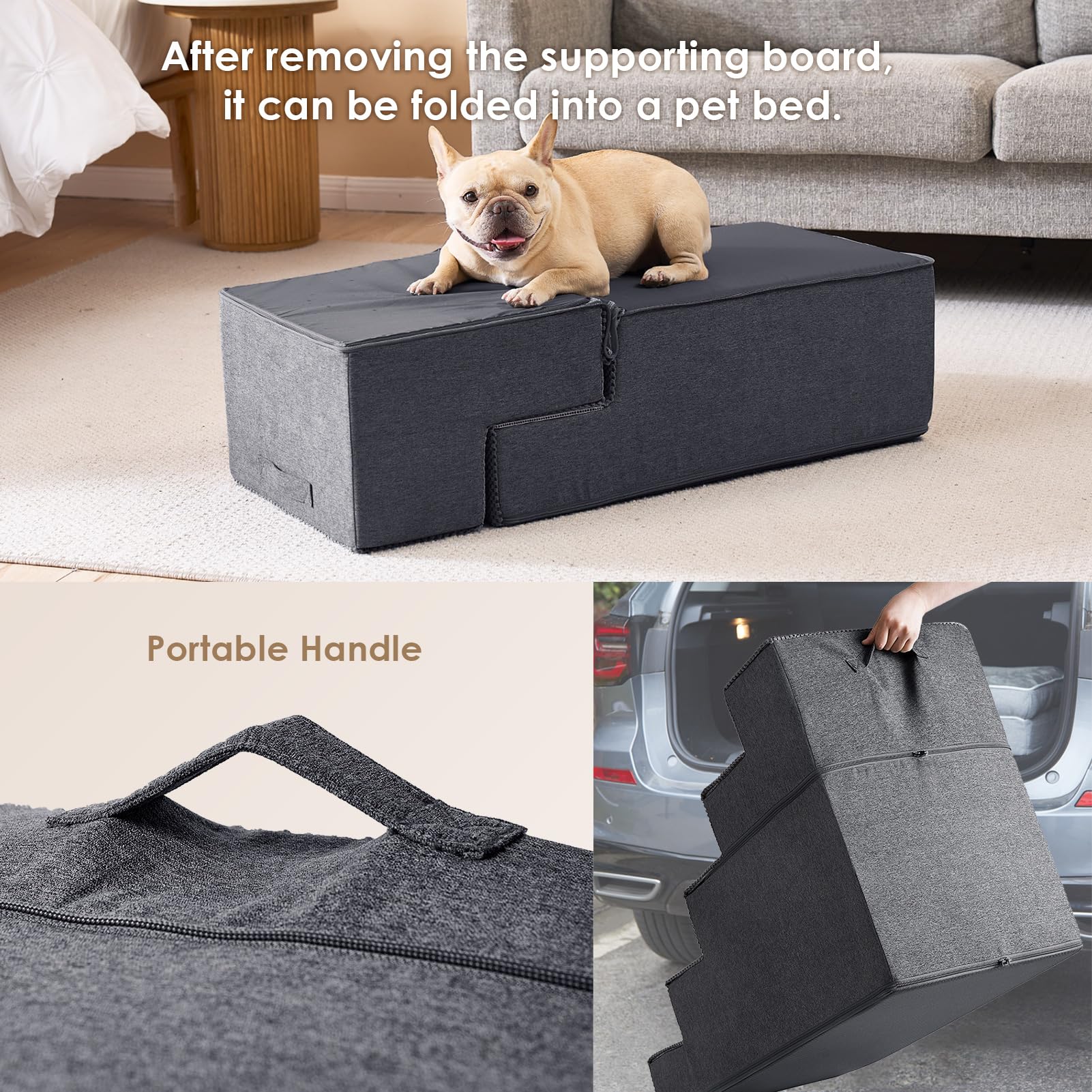 EHEYCIGA dog stairs foam-detail grey emphasizes supportive rise with 30D foam core.