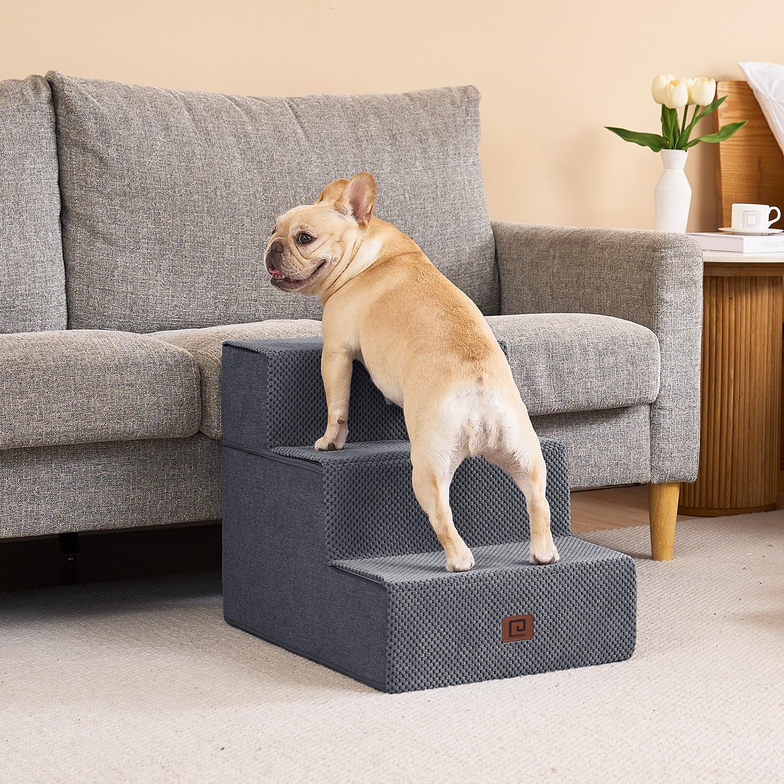 EHEYCIGA dog stairs foam detail highlights 30D high-density foam.