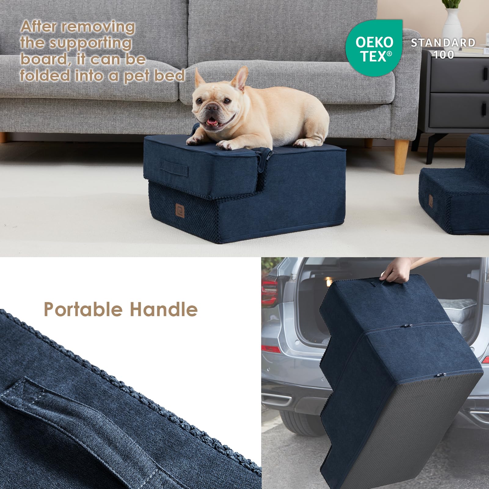 EHEYCIGA dog stairs foam expansion demo helps adapt to heights.