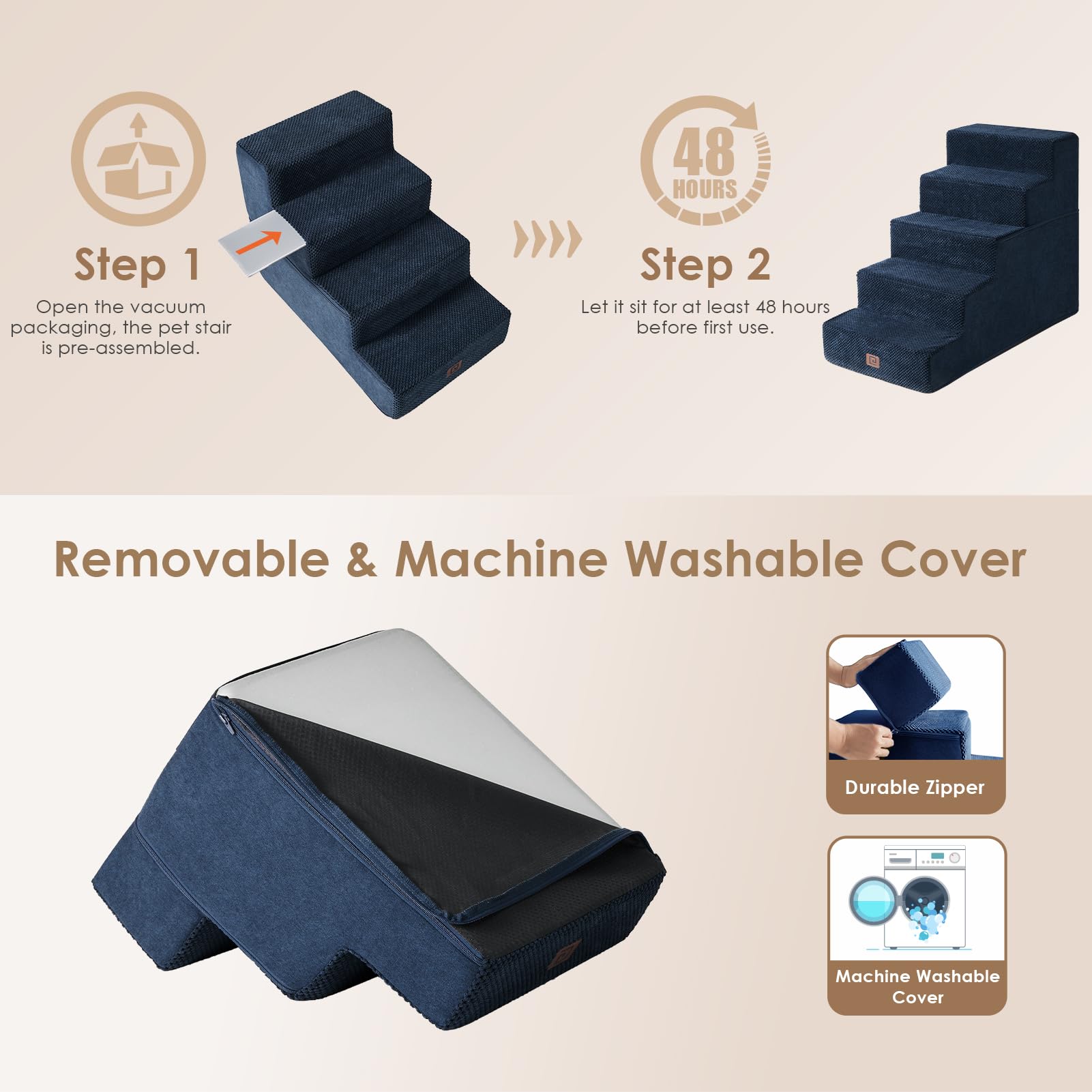 EHEYCIGA dog stairs foam-expansion shows quick setup after unpacking