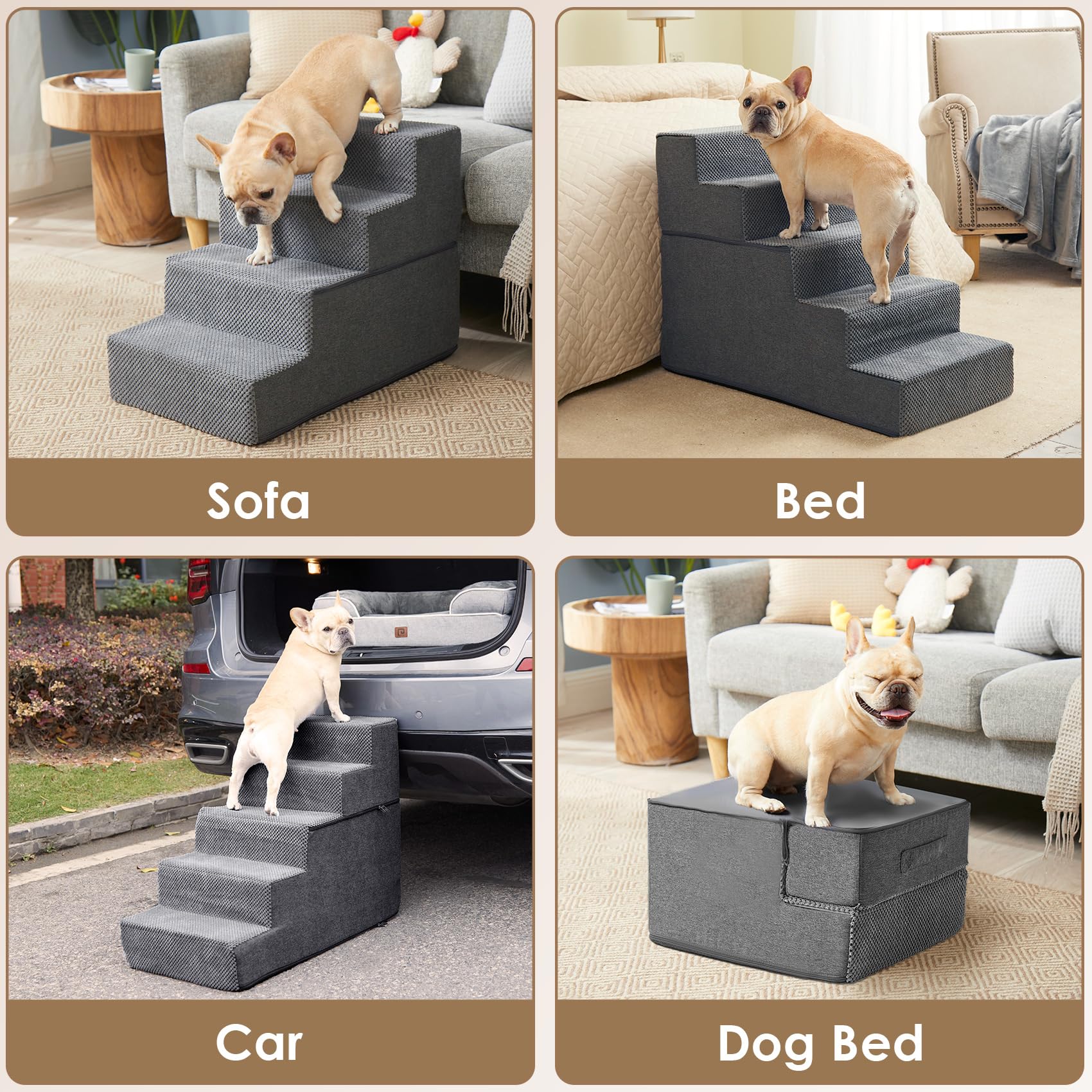 EHEYCIGA dog stairs foam-expansion after unpacking shows quick setup
