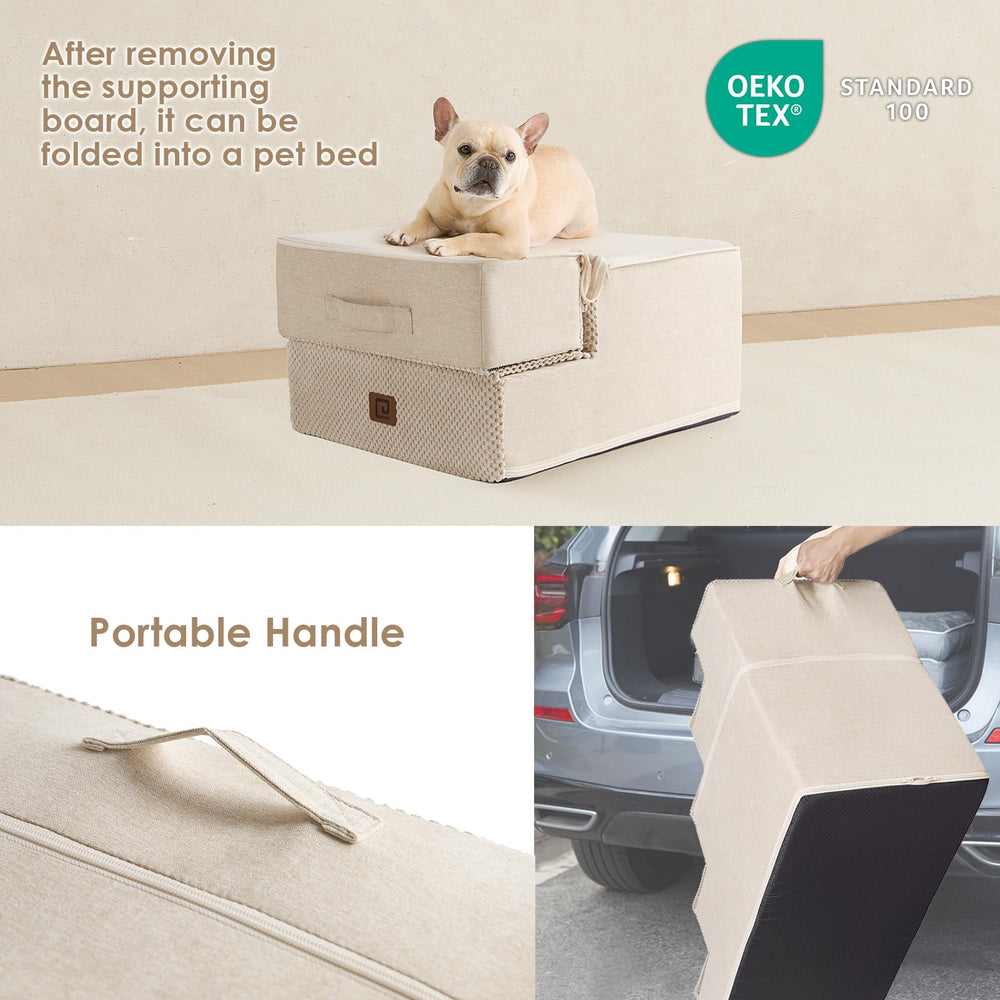 EHEYCIGA dog stairs folded beige compact storage when not in use