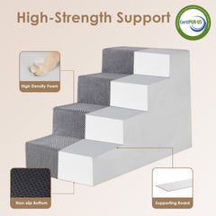 EHEYCIGA dog stairs compact folded grey illustrates portable design for travel-friendly pet setup.