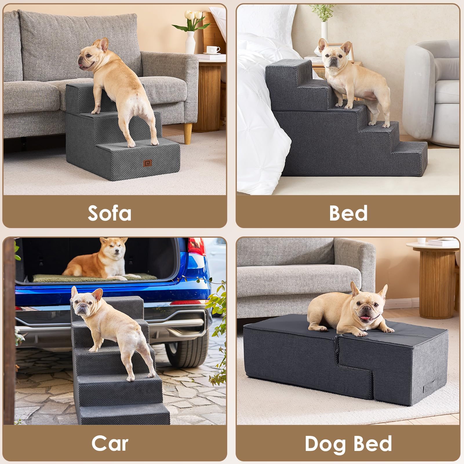 EHEYCIGA dog stairs grey color blends with home decor.