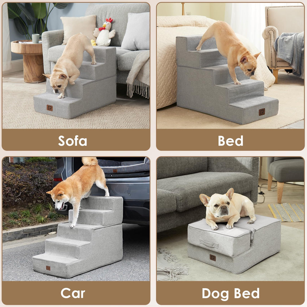 EHEYCIGA Dog Stairs light-grey fabric complements home décor