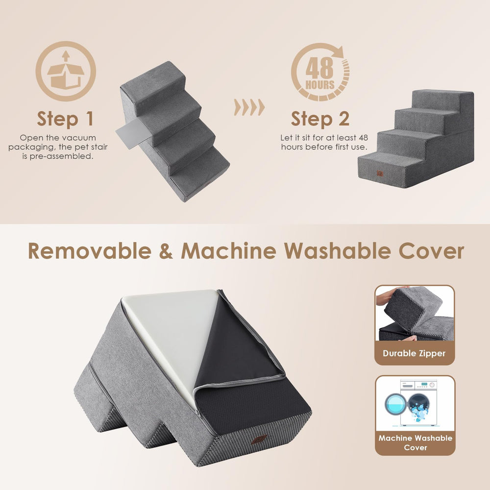 EHEYCIGA dog stairs multi-scene-use grey shows versatile placement beside bed or couch.
