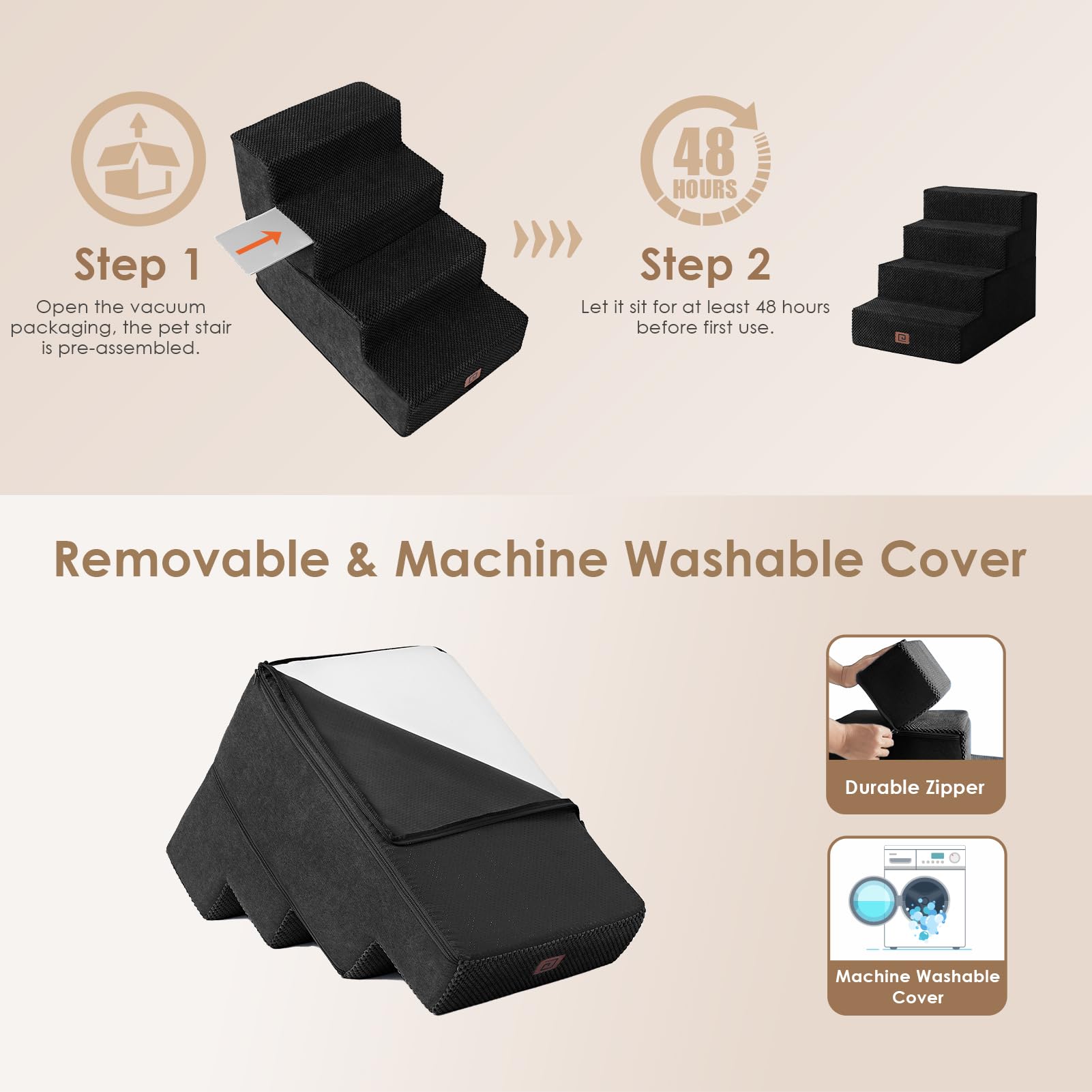 EHEYCIGA dog stairs non-slip feet keep steps steady on hardwood floors.