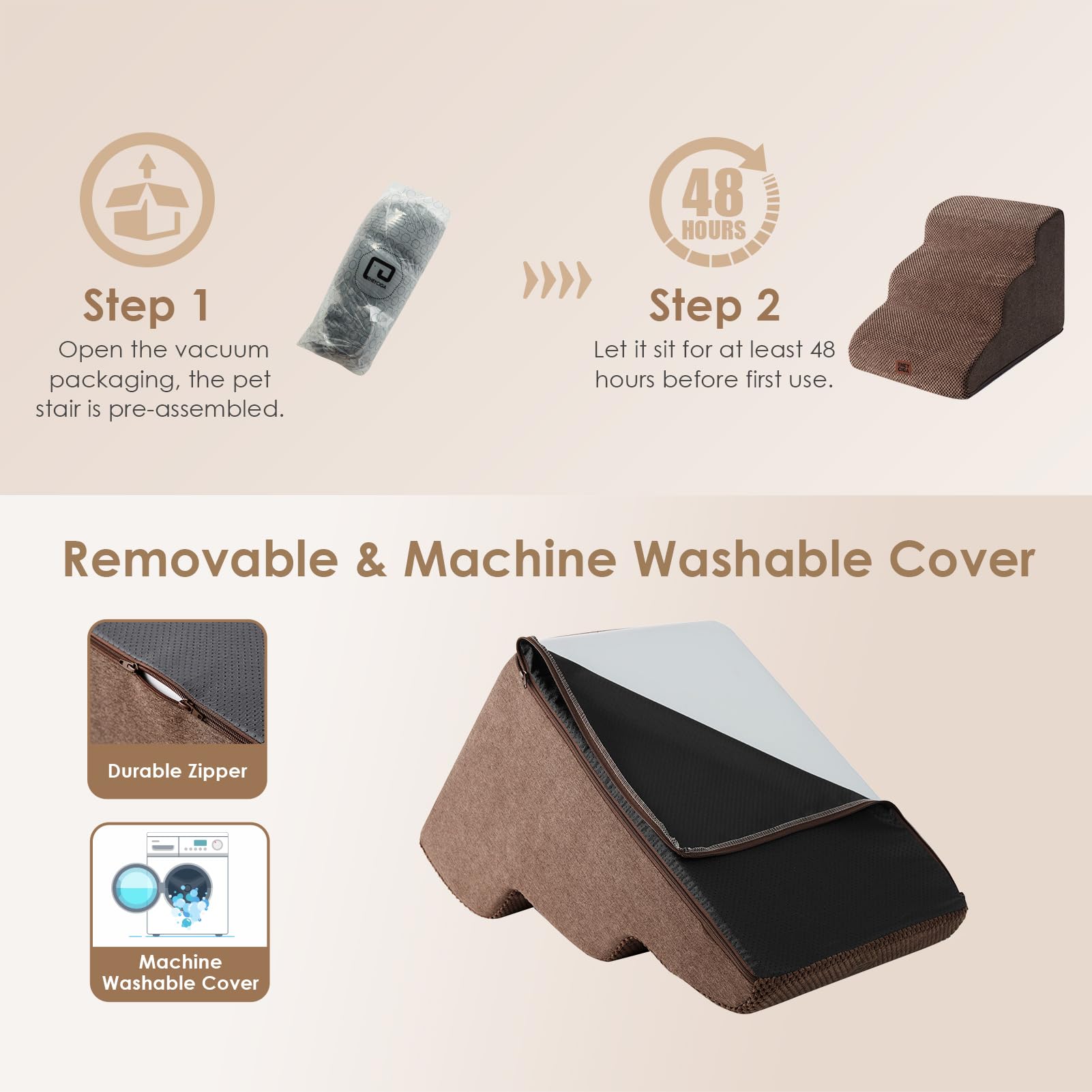 EHEYCIGA 3-step stairs removable fleece cover for easy cleaning