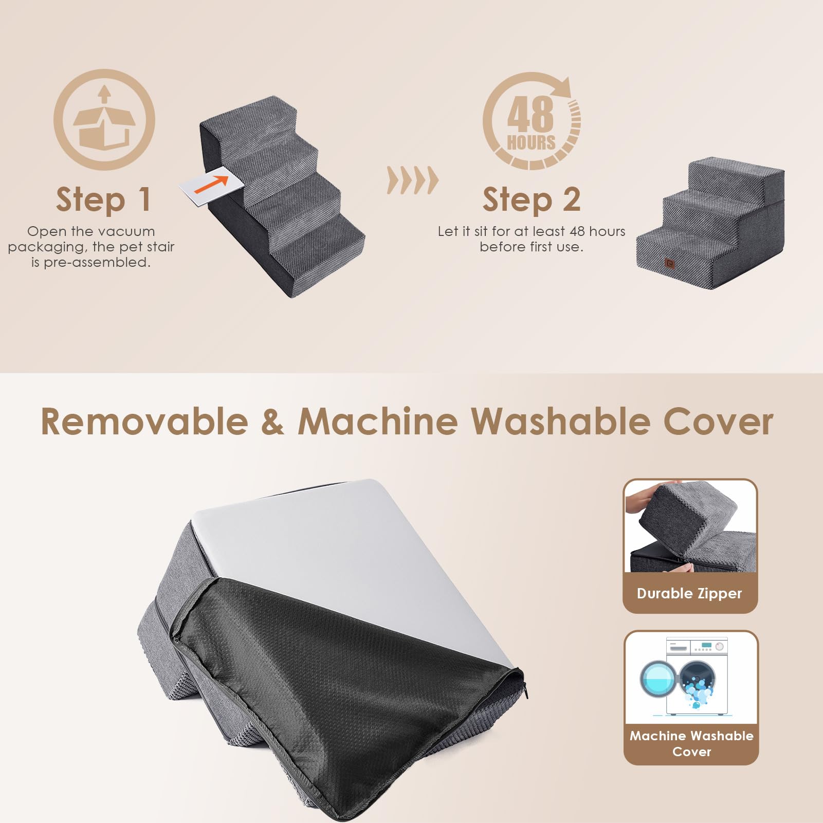 EHEYCIGA dog stairs removable cover washable simplifies cleaning between uses
